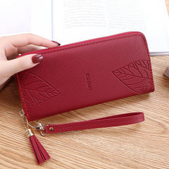 Embossed Zipper Leaf Wristlet Clutch Wallet