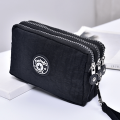 Triple Zipper Clutch Coin Purse Nylon Lightweight Wristlet Wallet