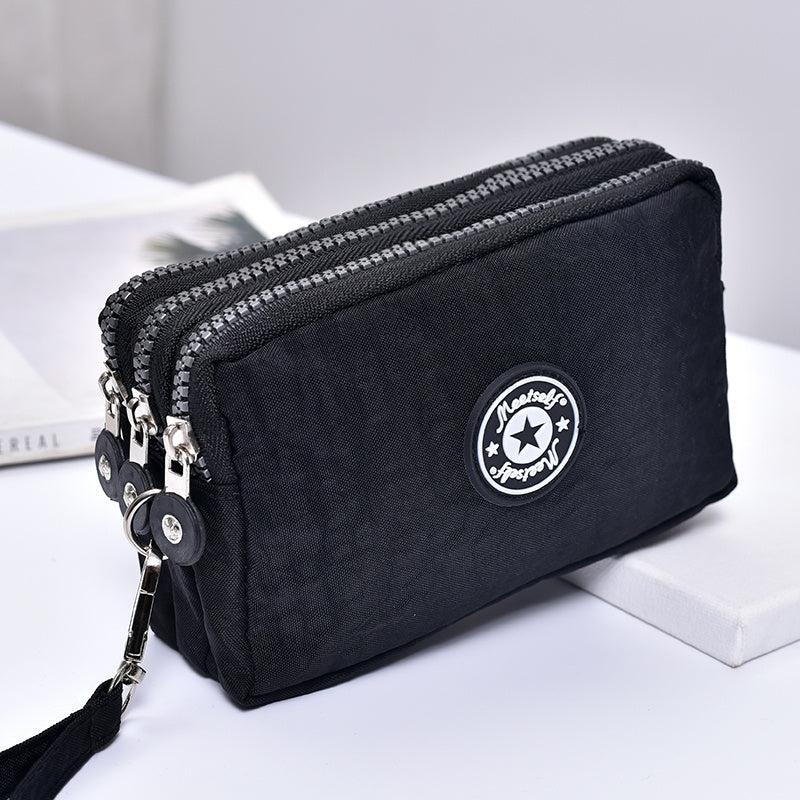 Triple Zipper Clutch Coin Purse Nylon Lightweight Wristlet Wallet