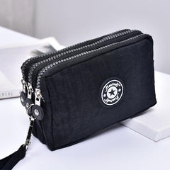 Triple Zipper Clutch Coin Purse Nylon Lightweight Wristlet Wallet