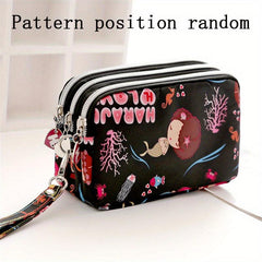 Triple Zipper Clutch Coin Purse Nylon Lightweight Wristlet Wallet