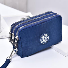 Triple Zipper Clutch Coin Purse Nylon Lightweight Wristlet Wallet