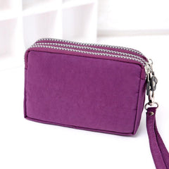 Triple Zipper Clutch Coin Purse Nylon Lightweight Wristlet Wallet
