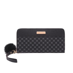 Classic Zipper Wallet Clutch with Pom Pom Coin Purse