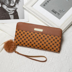 Classic Zipper Wallet Clutch with Pom Pom Coin Purse