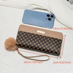 Classic Zipper Wallet Clutch with Pom Pom Coin Purse