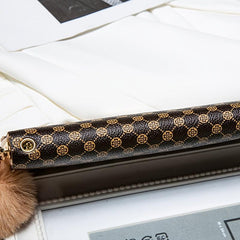 Classic Zipper Wallet Clutch with Pom Pom Coin Purse