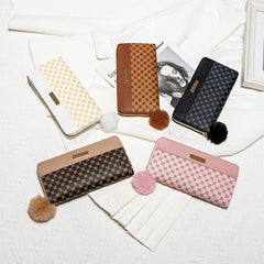 Classic Zipper Wallet Clutch with Pom Pom Coin Purse