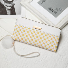 Classic Zipper Wallet Clutch with Pom Pom Coin Purse