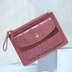 Embossed Card Wallet Zipper Clutch Purse Buckle Decor Coin