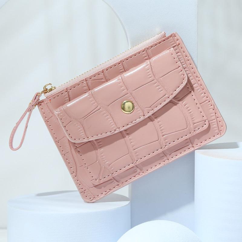 Embossed Card Wallet Zipper Clutch Purse Buckle Decor Coin