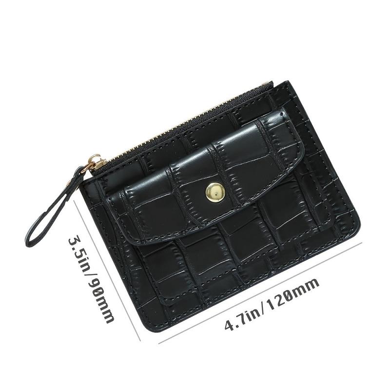 Embossed Card Wallet Zipper Clutch Purse Buckle Decor Coin