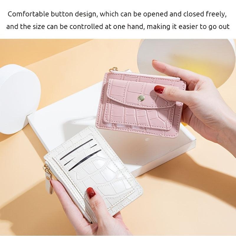 Embossed Card Wallet Zipper Clutch Purse Buckle Decor Coin