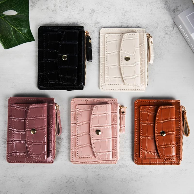Embossed Card Wallet Zipper Clutch Purse Buckle Decor Coin