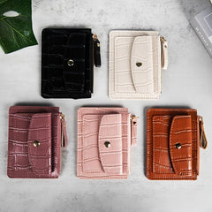 Embossed Card Wallet Zipper Clutch Purse Buckle Decor Coin