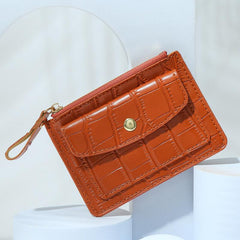 Embossed Card Wallet Zipper Clutch Purse Buckle Decor Coin