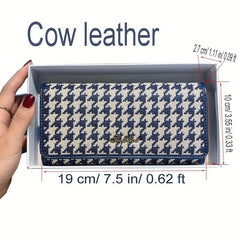 Vintage Houndstooth Long Wallet ID Card Slots Clutch Purse Foldable Money Holder