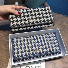 Vintage Houndstooth Long Wallet ID Card Slots Clutch Purse Foldable Money Holder