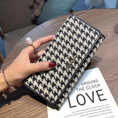 Vintage Houndstooth Long Wallet ID Card Slots Clutch Purse Foldable Money Holder