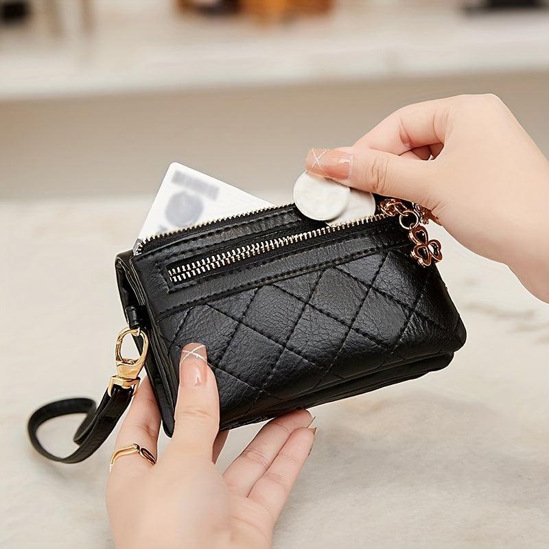Vintage Short Wallet Bifold Clutch Coin Purse with Wristband