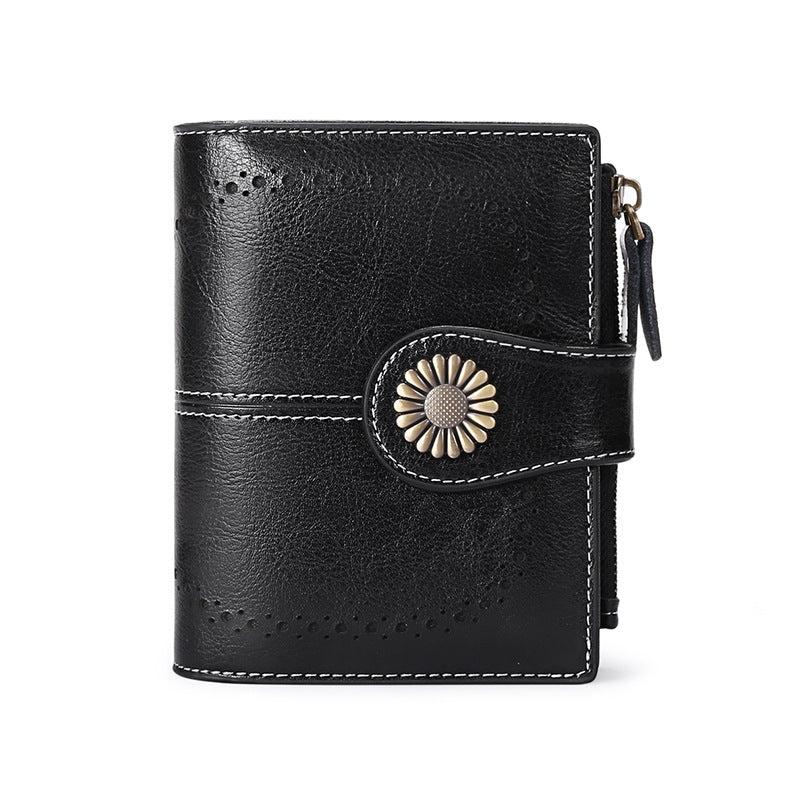 Vintage Style Small Wallet with Card Slots & Zipper Pocket