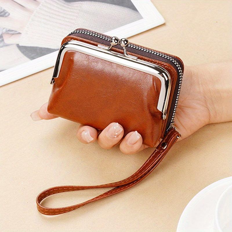 Vintage Coin Purse Leather Wallet Kiss Lock Credit Card Organizer