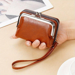 Vintage Coin Purse Leather Wallet Kiss Lock Credit Card Organizer