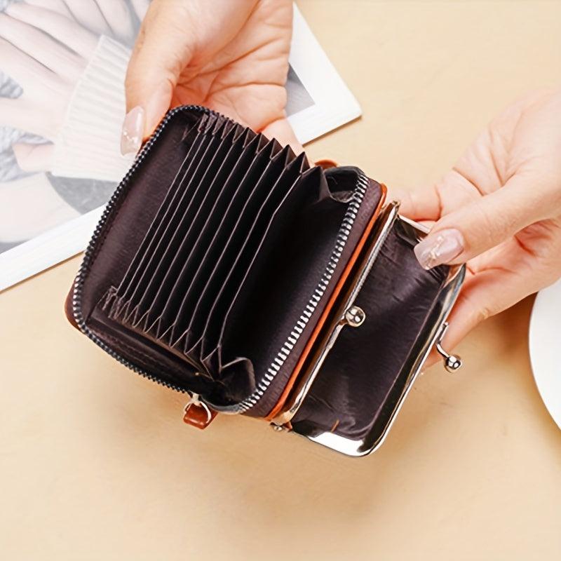 Vintage Coin Purse Leather Wallet Kiss Lock Credit Card Organizer