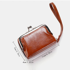 Vintage Coin Purse Leather Wallet Kiss Lock Credit Card Organizer