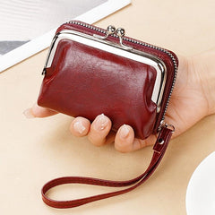 Vintage Coin Purse Leather Wallet Kiss Lock Credit Card Organizer