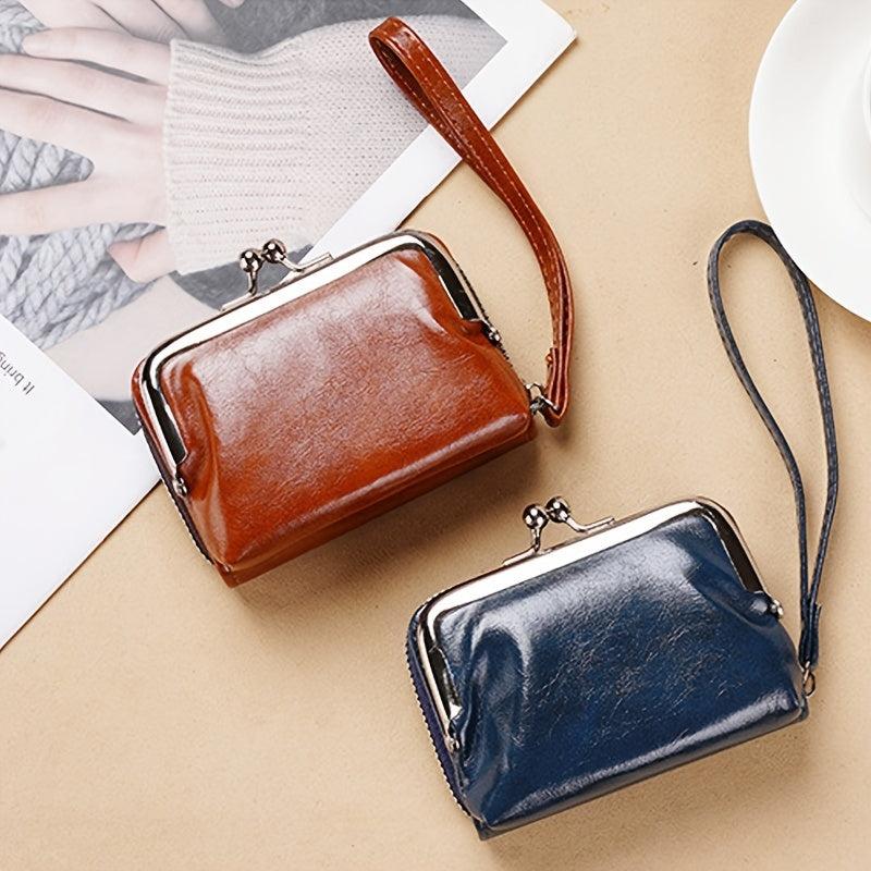 Vintage Coin Purse Leather Wallet Kiss Lock Credit Card Organizer