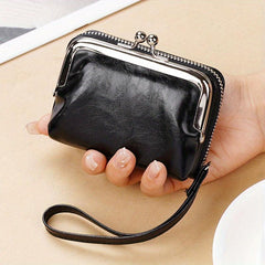 Vintage Coin Purse Leather Wallet Kiss Lock Credit Card Organizer