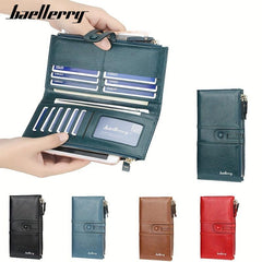 Solid Zipper Long Wallet PU Leather Large Capacity Card Slot Purse