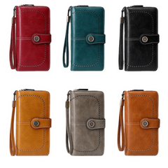 RFID Blocking Long Wallet with Wristlet Retro Style Faux Leather Wallet