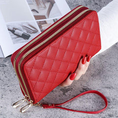Women's Large Double Zipper Wallet Faux Leather Clutch Purse