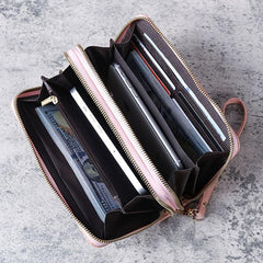 Women's Large Double Zipper Wallet Faux Leather Clutch Purse