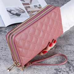 Women's Large Double Zipper Wallet Faux Leather Clutch Purse