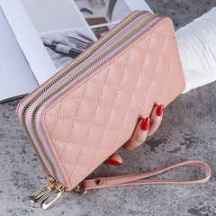 Women's Large Double Zipper Wallet Faux Leather Clutch Purse