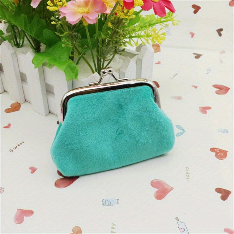 Plush Coin Purse Kiss Lock Clutch Purse All Match Storage Bag