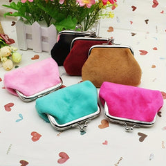 Plush Coin Purse Kiss Lock Clutch Purse All Match Storage Bag