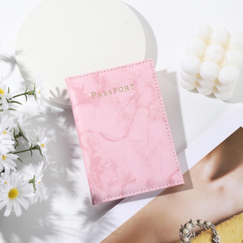 Marble Pattern Passport Case Women's Faux Leather Holder