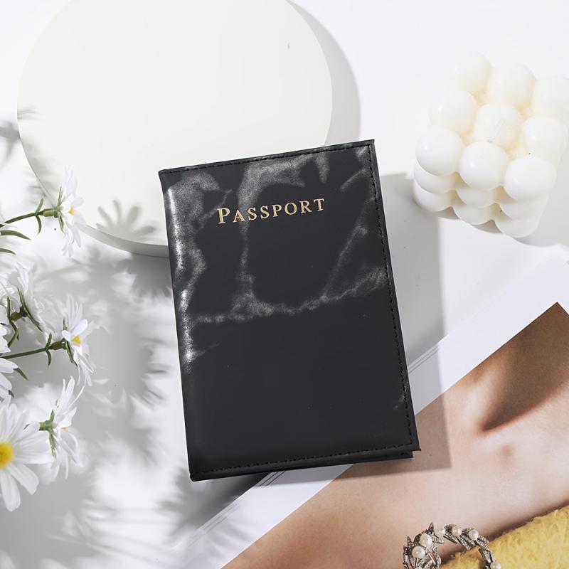 Marble Pattern Passport Case Women's Faux Leather Holder
