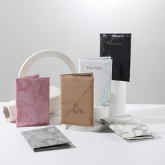 Marble Pattern Passport Case Women's Faux Leather Holder