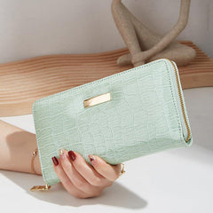 Crocodile Pattern Long Wallet Zip Around Faux Leather