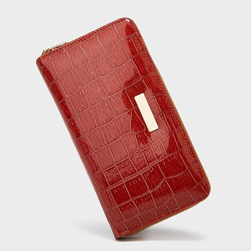 Crocodile Pattern Long Wallet Zip Around Faux Leather