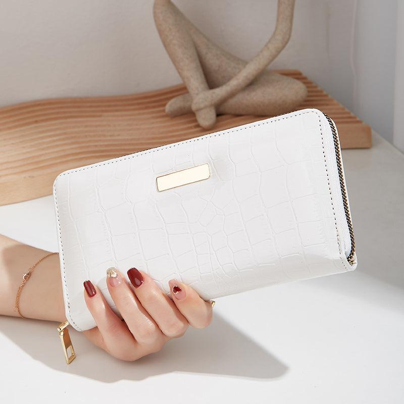 Crocodile Pattern Long Wallet Zip Around Faux Leather