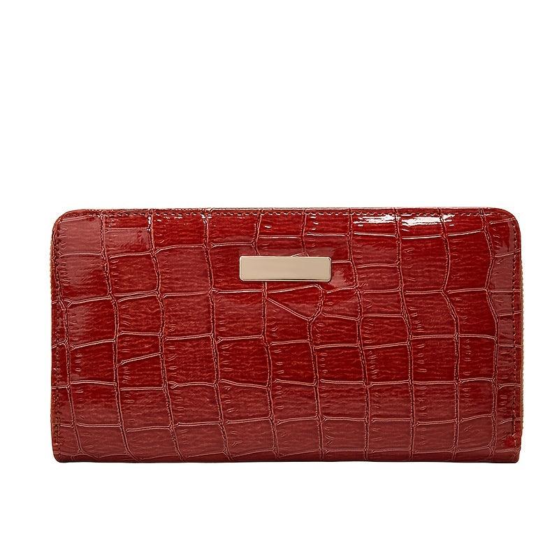 Crocodile Pattern Long Wallet Zip Around Faux Leather