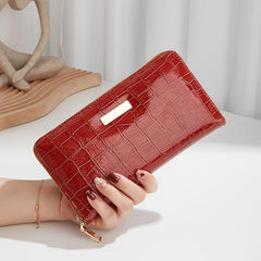 Crocodile Pattern Long Wallet Zip Around Faux Leather