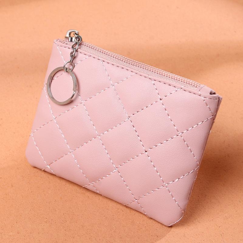 Quilted Zipper Coin Purse Wallet with Keyring