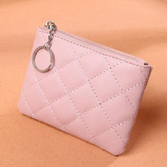 Quilted Zipper Coin Purse Wallet with Keyring